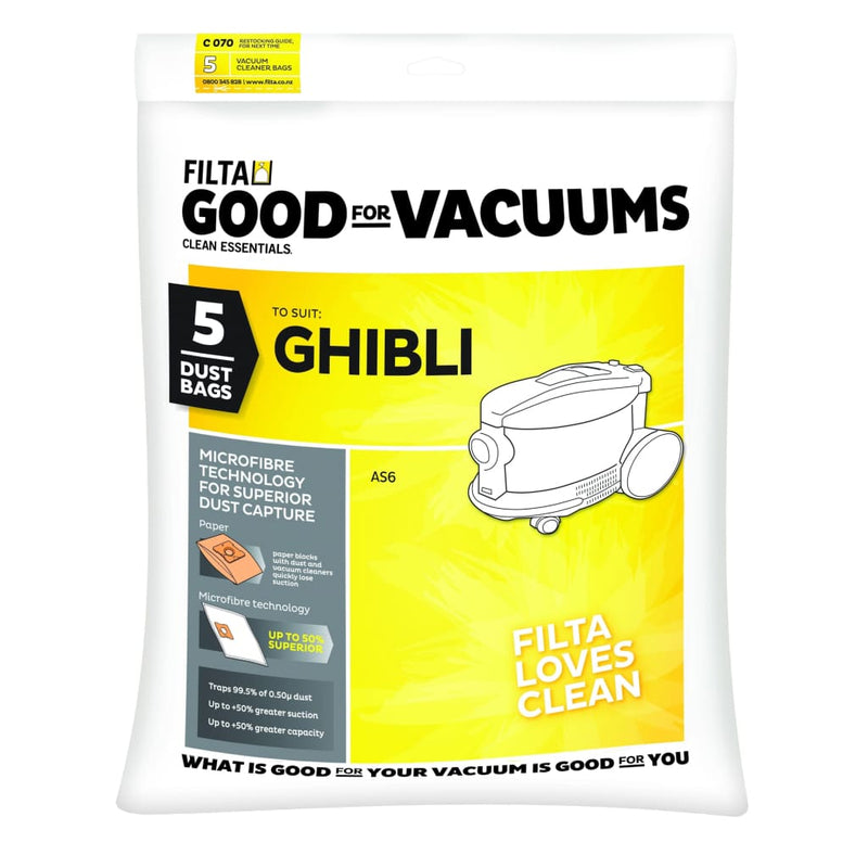 Filta Ghibli AS6 Vacuum Cleaner Bags 5 Pack (C070) - Philip Moore Cleaning Supplies Christchurch
