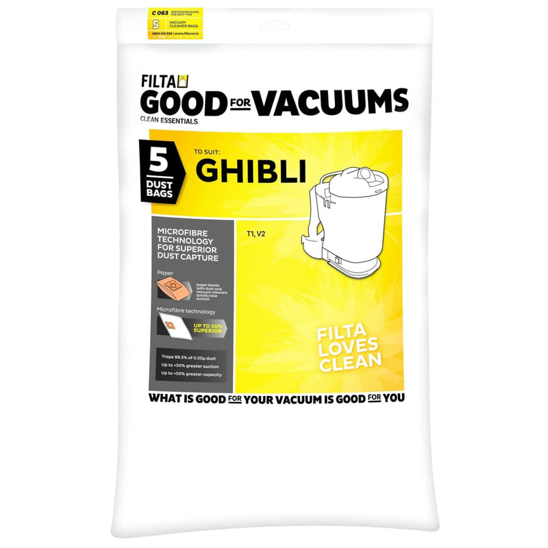Filta Ghibli T1 Vacuum Bags (C063) 5 Pack - Philip Moore Cleaning Supplies Christchurch