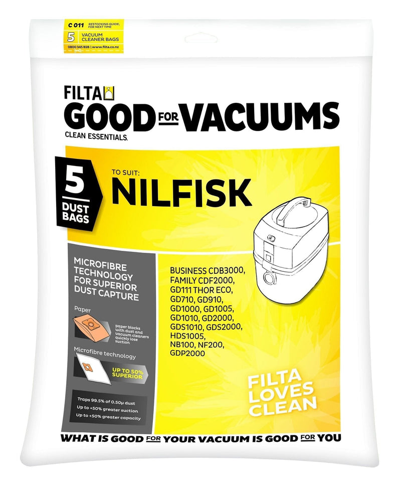 Filta Nilfisk GD, VP Series SMS Multi Layered Vacuum Cleaner Bags 5 PK (C011) - Philip Moore Cleaning Supplies Christchurch