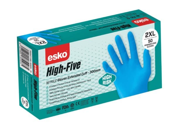 Esko High Five High Risk Blue Nitrile Gloves. - Philip Moore Cleaning Supplies Christchurch