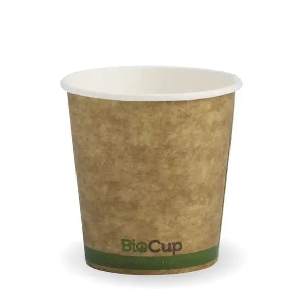 BioPak 120ml / 4oz Kraft Green Stripe Single Wall BioCup - 50 Cups - Philip Moore Cleaning Supplies Christchurch