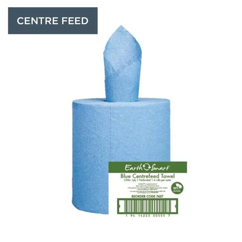 EarthSmart Recycled Blue Centrefeed Towel 1 Ply 330m - Philip Moore Cleaning Supplies Christchurch