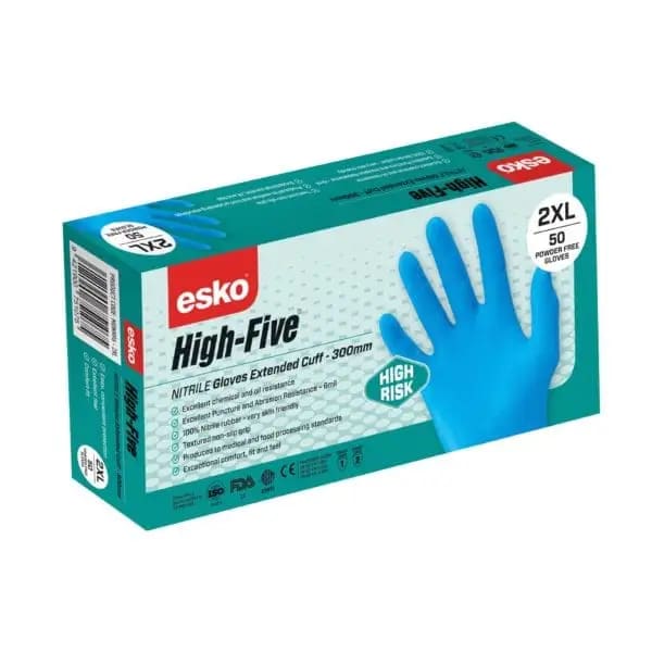 Esko High Five High Risk Blue Nitrile Gloves. - Philip Moore Cleaning Supplies Christchurch