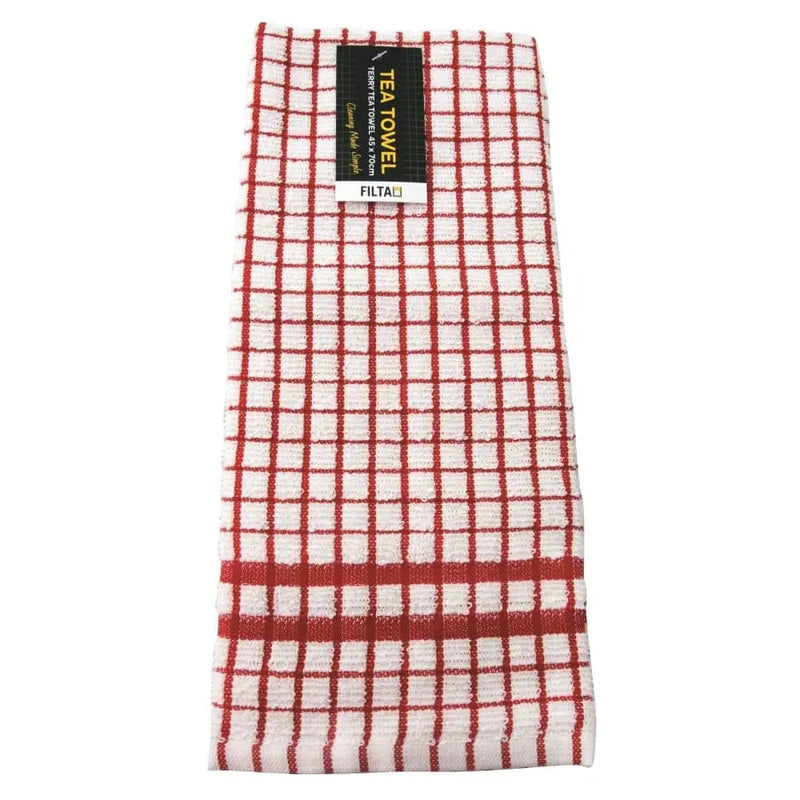 Filta Cotton Tea Towel - Terry Red - Philip Moore Cleaning Supplies Christchurch