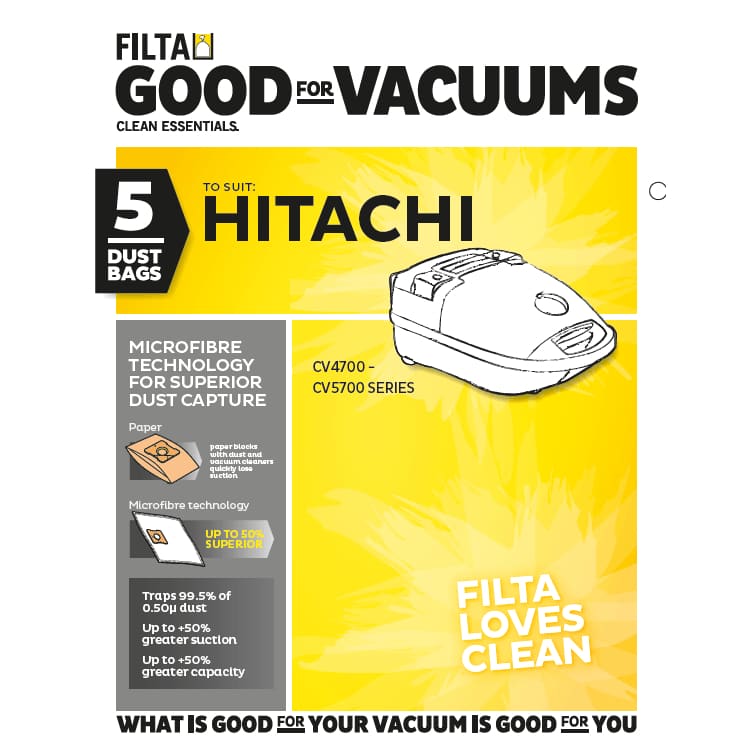Filta Hitachi Vacuum Cleaner Bags 5 Pack - Philip Moore Cleaning Supplies Christchurch
