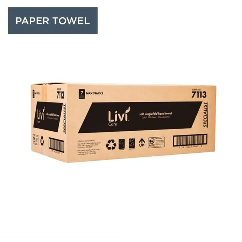 Livi Care Interfold Towel 2 Ply 250 Sheets - Philip Moore Cleaning Supplies Christchurch