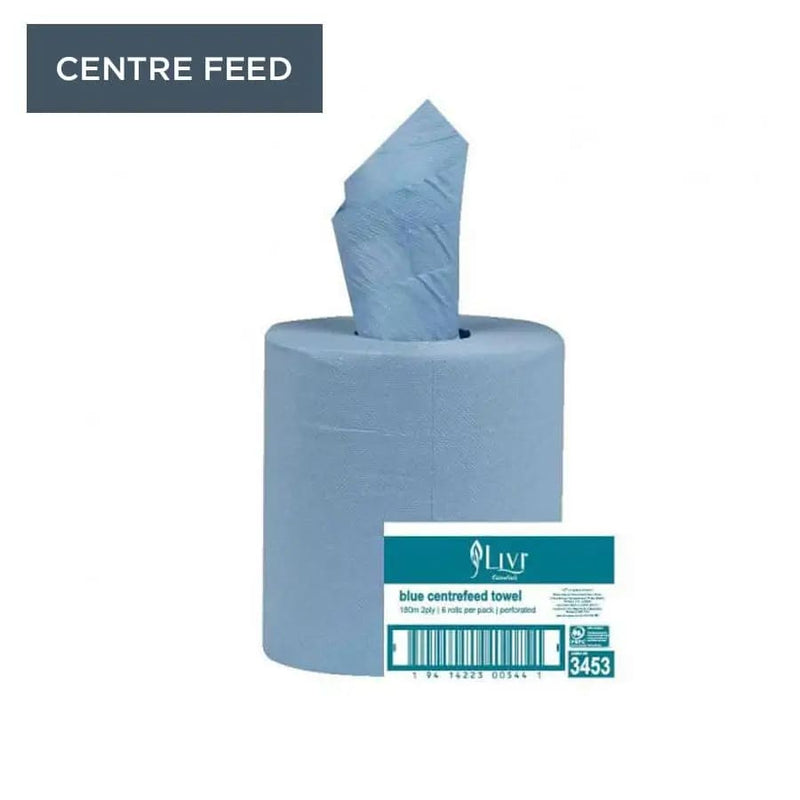 Livi Essentials Blue Centrefeed Towel 2 Ply 180m - Philip Moore Cleaning Supplies Christchurch