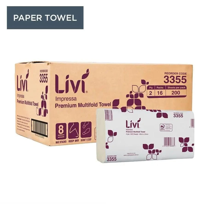 Livi Impressa Multifold Paper Towel 2 Ply 200 Sheets - Philip Moore Cleaning Supplies Christchurch