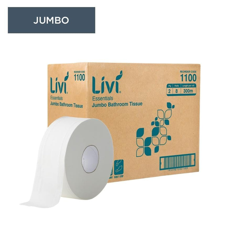 Livi Essentials Jumbo Roll Bathroom Tissue 2 Ply 300m - Philip Moore Cleaning Supplies Christchurch